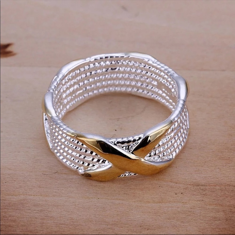 New 925 Silver Two Tone X beautiful Ring - Picture 3 of 4